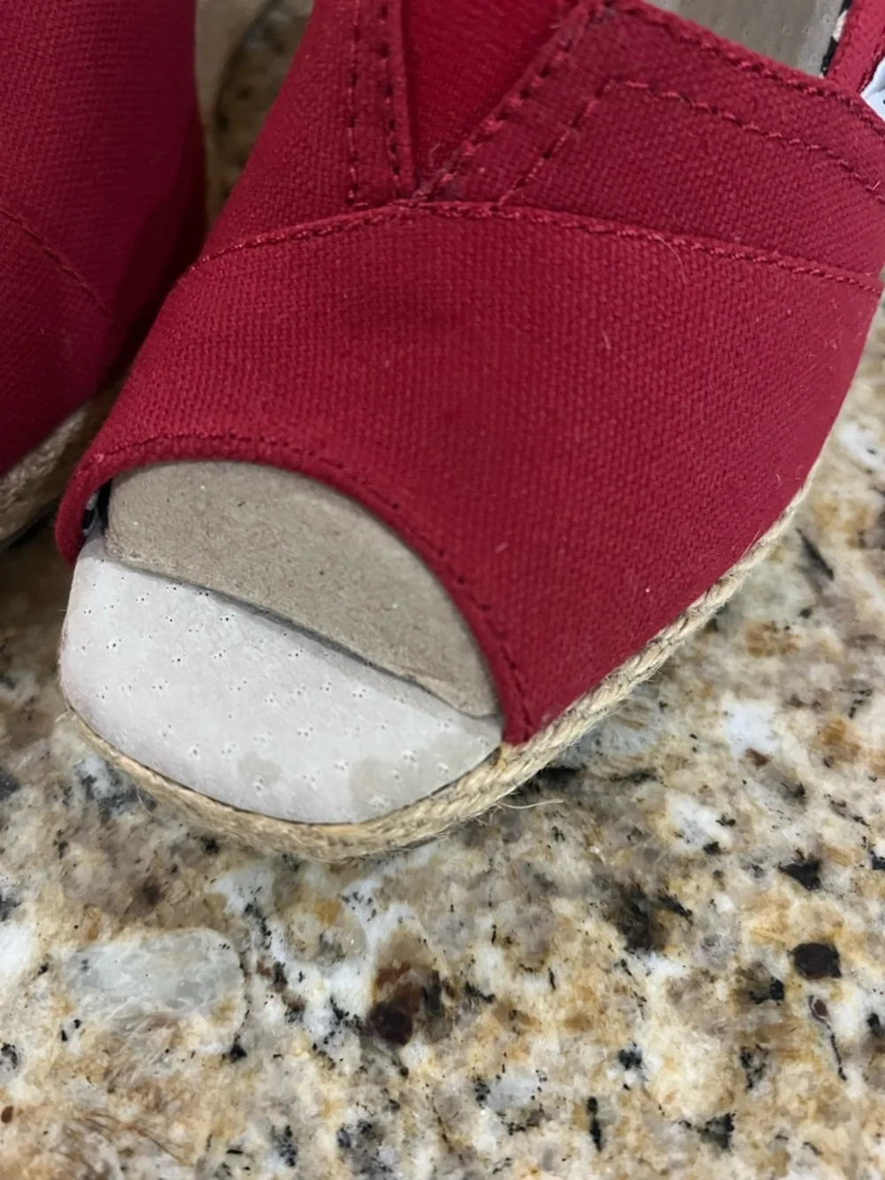 New - TOMS Red Canvas Peep-Toe Espadrilles